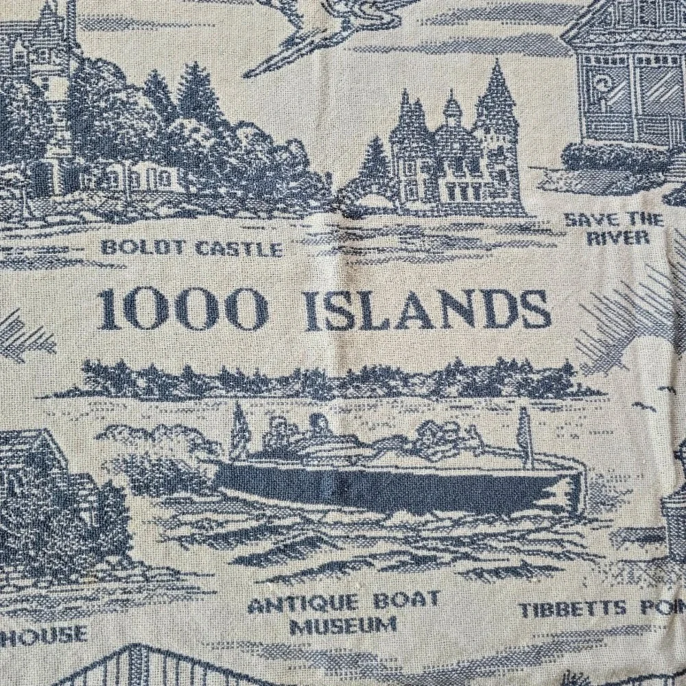 Vintage 1994‎ Blue 1000 Islands Woven Tapestry Throw Blanket St. Lawrence River